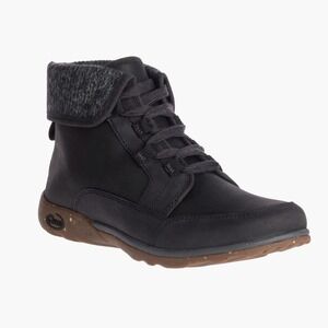 Chaco Barbary Black Leather Suede Wool Blend Fold Over Ankle Boots JCH199800 6.5